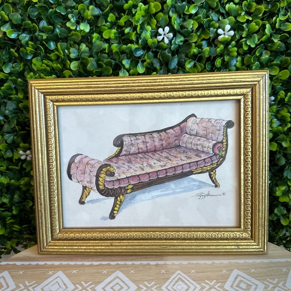 Gold Framed Print Vintage Fancy Recamier Chaise Divan Sofa Lounge Fainting Bench - Picture 2 of 7